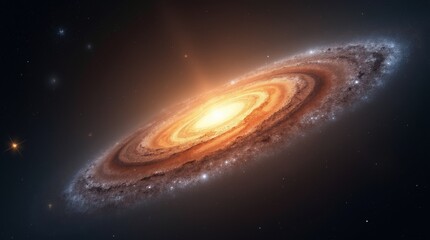 Spiral galaxy with bright golden core against a dark background, a stunning astronomical image