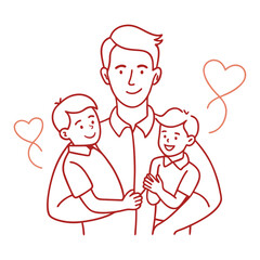 father with son and-daughter one line vector images on white background 