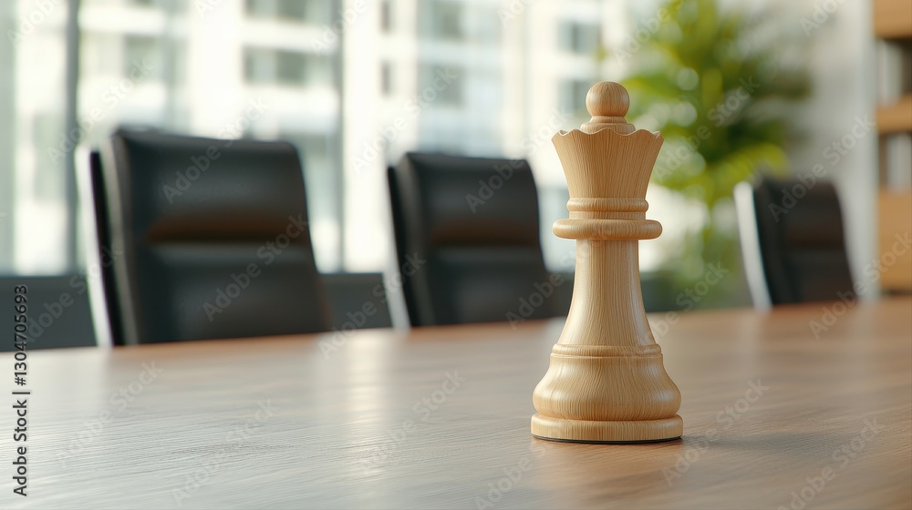 Poster chess piece on a table near a window representing business and intellectual property concepts in fin
