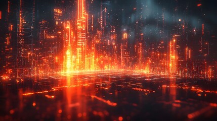 Fototapeta premium Futuristic Skyline Emerging from Glowing Chalkboard of Equations and Doodles Symbolizing the Power of Education and Learning