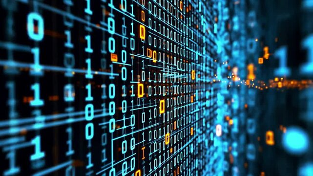 Digital Stream: A captivating view of binary code flowing, representing the complex world of data, perfect for those looking for tech and cybersecurity visuals.