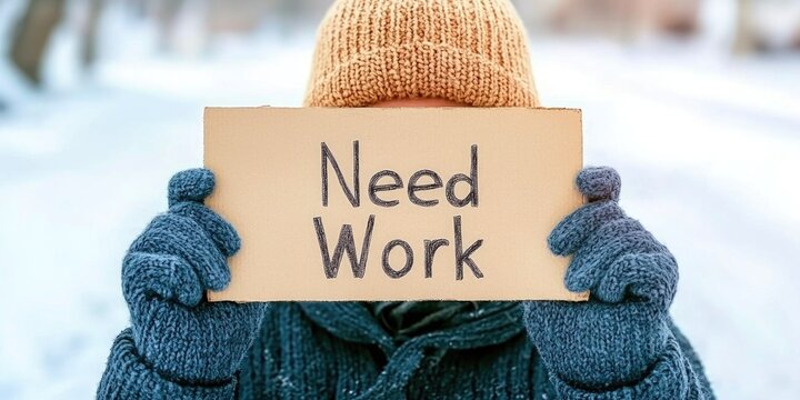 Jobless Man Holding 'Need Work'