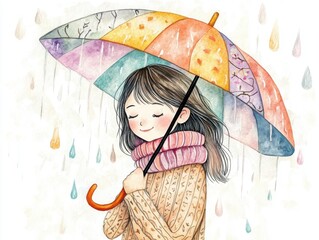 Fototapeta premium A girl is holding an umbrella and smiling