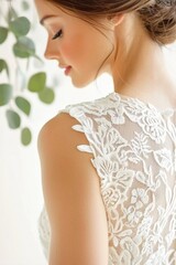 Fototapeta premium Bridal dress close-up featuring delicate lace details