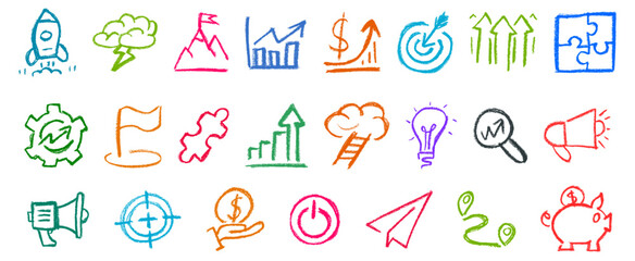Start Up Related Icons Crayon Chalk Drawing Vector Set