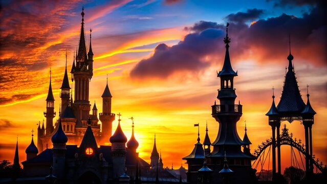 Parisian Theme Park Silhouette at Sunset - Magical Kingdom