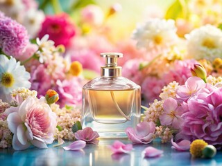 Pastel Perfume Bottle with Flowers - Botanical Fragrance, Beauty Concept Panoramic