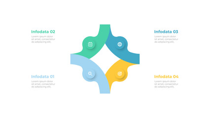 Business infographic design elements with 4 sections. Vector illustration. Idea for workflow diagram, info chart, annual report.