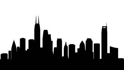 Fototapeta premium Silhouette of urban skyline against white background