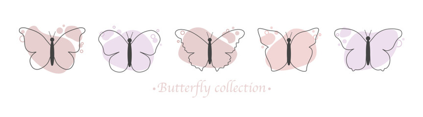 Colorful butterflies clipart set. Different butterflies set. Party invitation, birthday celebration. Vector illustration