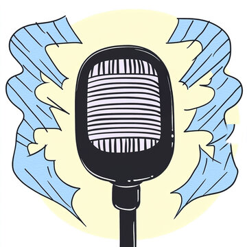 recommend clip art: Illustration of microphone with sound waves, audio recording symbol