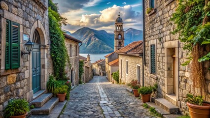 Picturesque Stone Street in Perast, Montenegro - Charming Coastal Town