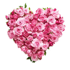 heart bouquet of pink roses, isolated on white background
