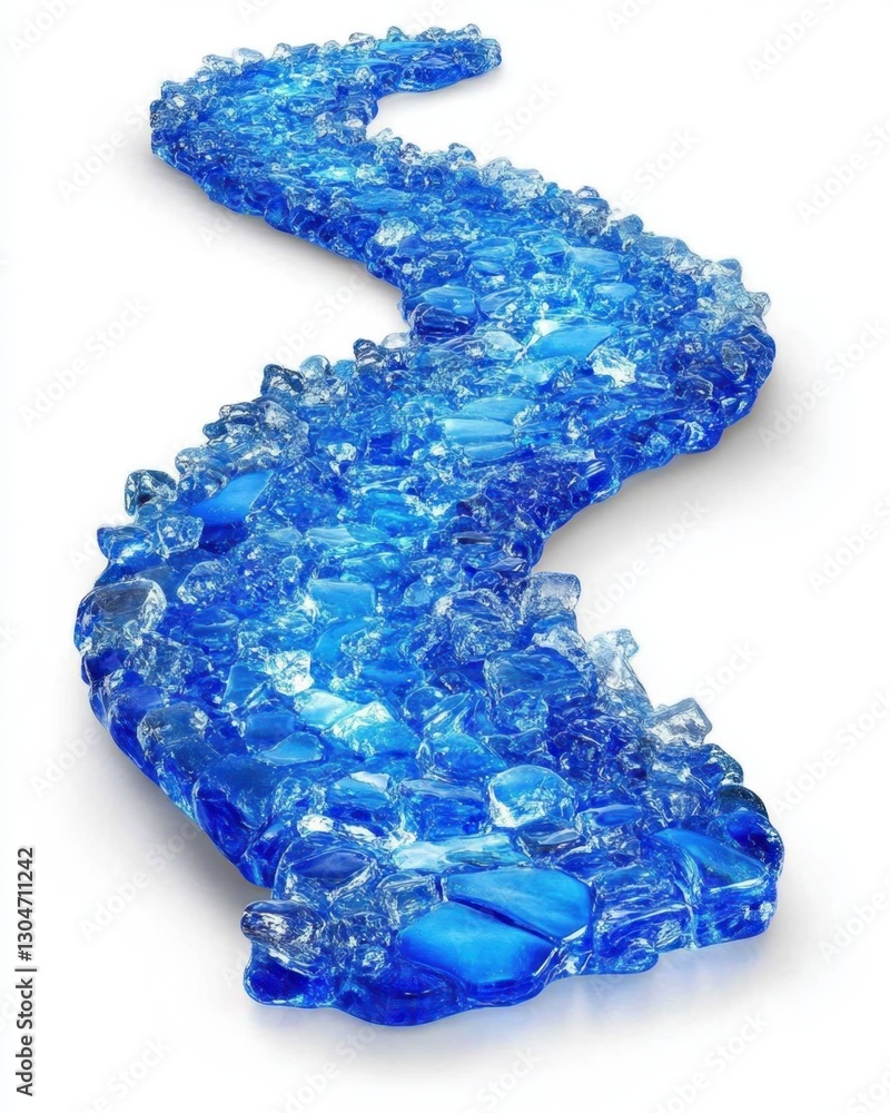 Aufkleber serpentine river of blue glass rocks on a white background creating a captivating visual journey wit