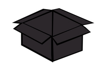 Open black cardboard box, isolated on transparent background.