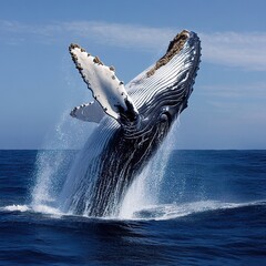 Fototapeta premium Humpback whale breaching ocean wildlife photography natural habitat side view marine conservation