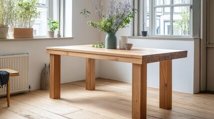 Modern Light Oak Dining Table With Minimalist Decor