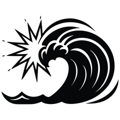 Ocean Wave Silhouette Vector Illustration, Black Sea Wave Clipart for Design