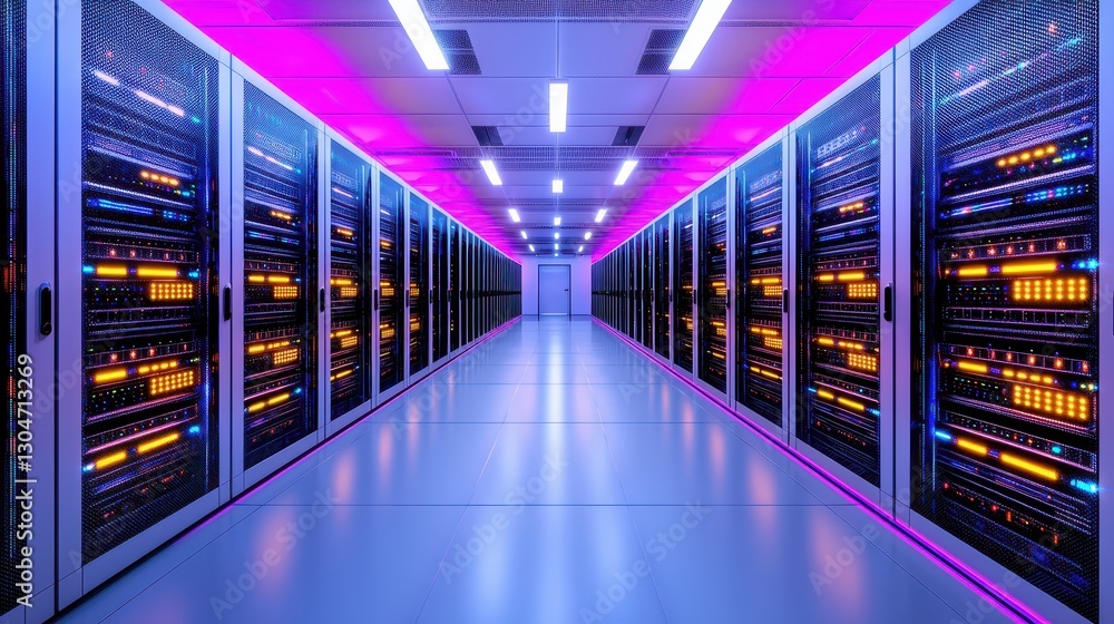 Aufkleber futuristic data center corridor with illuminated server racks