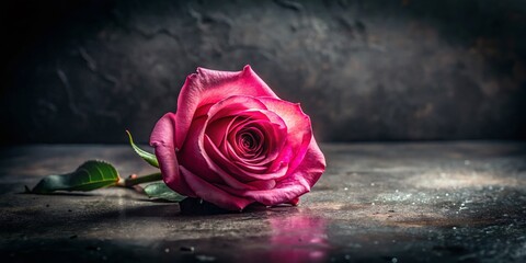 Pink Rose on Black Background: Urban Exploration Photography