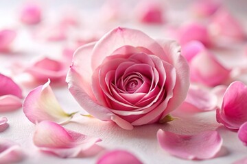 Obraz premium Pink Rose Petals Falling on White Background - Elegant Stock Photo