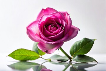 Pink Rose Silhouette, Isolated White Background - Elegant Floral Stock Photo