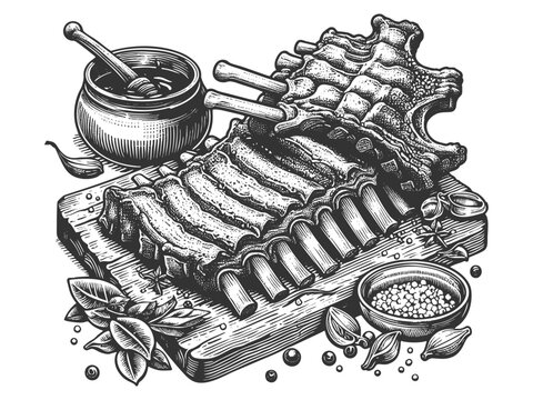 recommend clip art: Barbecue Ribs with Fries and Sauce vector