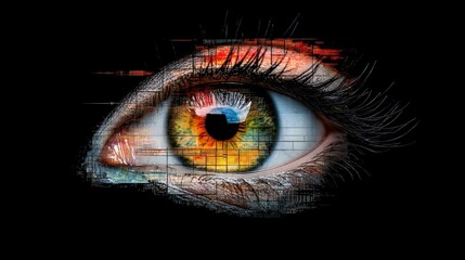 Abstract Artistic Eye with Vivid Colors and Digital Elements