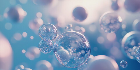 Abstract sky blue background. Bubbles with pink gradient, bokeh effect