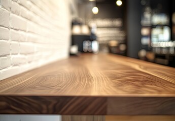 Naklejka premium Wooden bar counter in a modern cafe