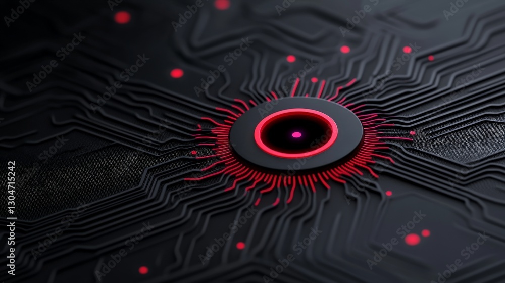 Poster futuristic technology background with red circuit pattern design