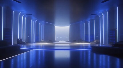 Futuristic Blue Neon Lounge: A Sci-Fi Interior Design