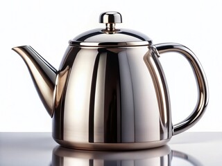 Fototapeta premium Polished Stainless Steel Kettle, Side View, White Background Stock Photo