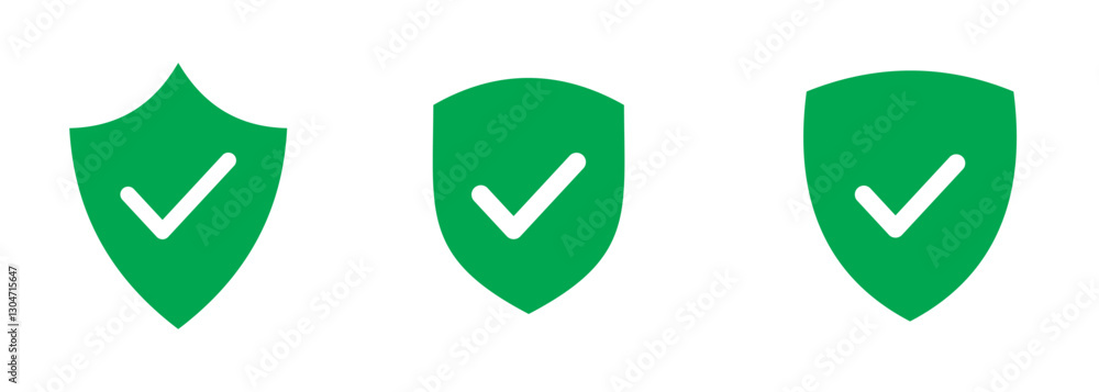Poster shield with a checkmark. protection and security symbol. set of green shield vector icons. vector il