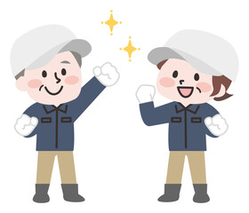 外で作業をするシニア男性とシニア女性 