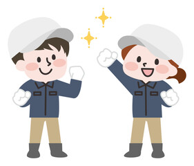 外で作業をする男性と女性 