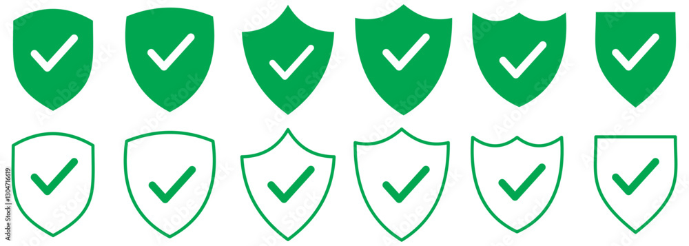 Poster shield with a checkmark. protection and security symbol. set of green shield vector icons. vector il