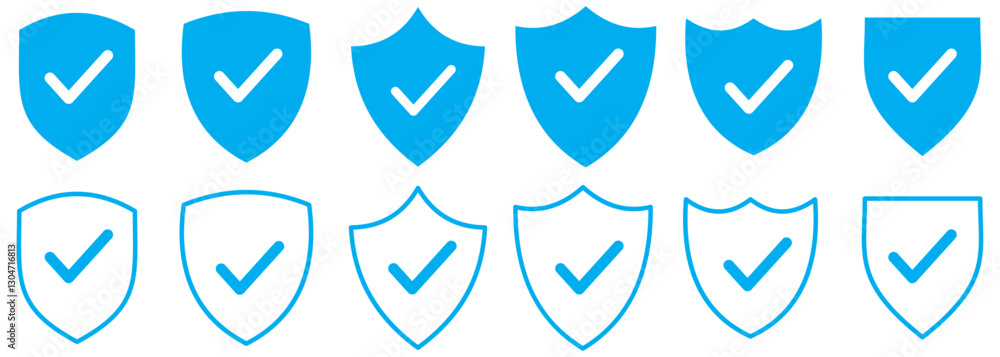 Poster shield check mark icon set. protection approve sign. safe icon vector. shield, safety, privacy secur