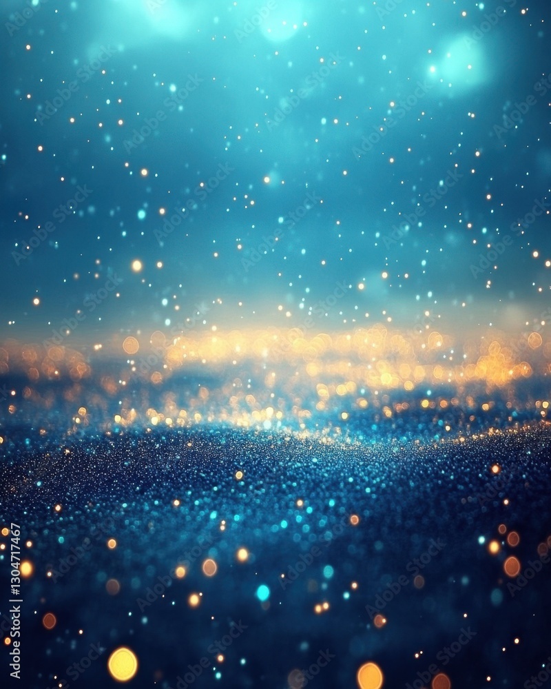 Poster ethereal blue landscape with sparkling lights and bokeh creating a magical dreamy atmosphere with a 