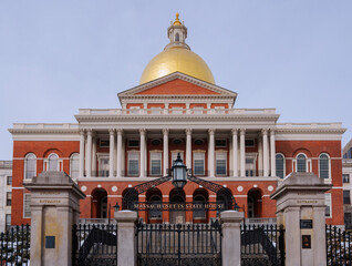 The Massachusetts State House, or the New State House, the Landmark Architecture the Golden Dome built in 1798, on top of Beacon Hill in Boston, USA