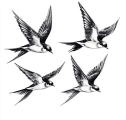 Obraz premium black and white flying swallows on white background for a tattoo project