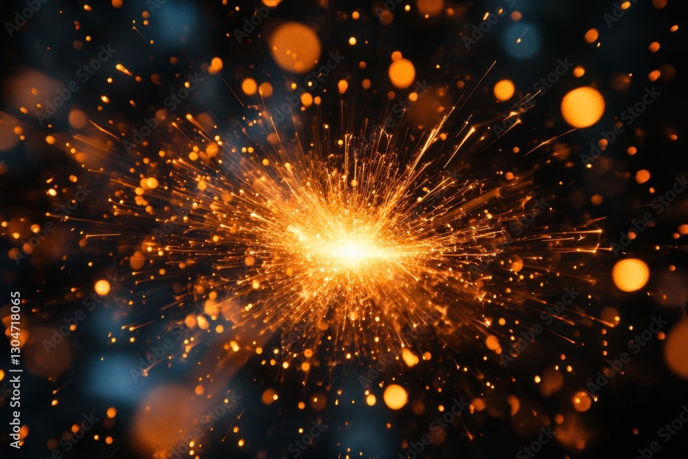 Poster captivating display of intense golden sparks radiating against a dark backdrop creating a dynamic an