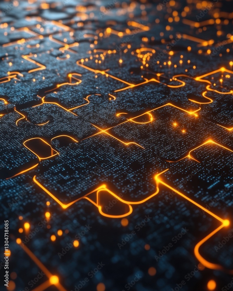 Aufkleber futuristic technology background with glowing orange circuits on a dark blue grid pattern abstract d