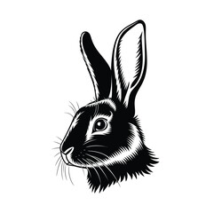 Black and White Rabbit Head Silhouette Vector Illustration