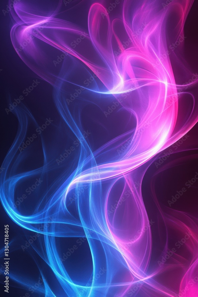 Poster abstract luminous background featuring flowing pink and blue energy waves against a dark backdrop cr