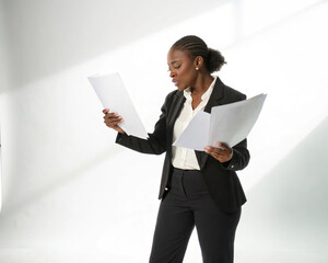 businesswoman holding a clipboard