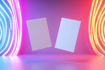 Fototapeta premium Dynamic interplay of bright neon lights creates an engaging back