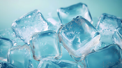 Close-up of Clear Blue Ice Cubes