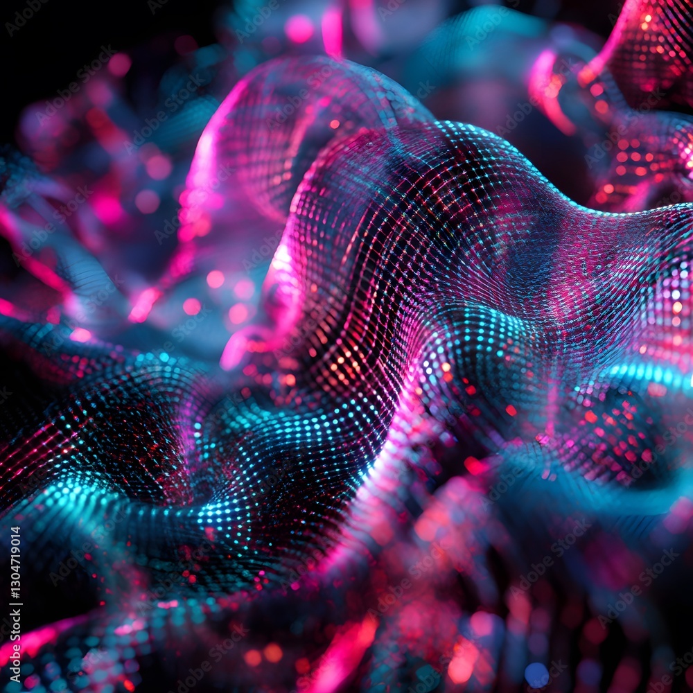 Aufkleber abstract 3d digital artwork: a dynamic, abstract composition of interconnected, pixelated forms puls