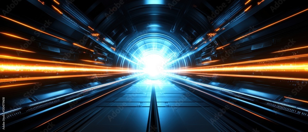 Poster futuristic tunnel with glowing light beams and metallic walls a vision of technological advancement 